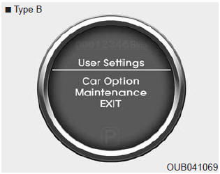 User Settings (only for Type B cluster, if equipped)